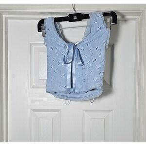 URBAN OUTFITTERS Kimchi Blue Farrah Scooped Halter Top Size Small Blue Babydoll